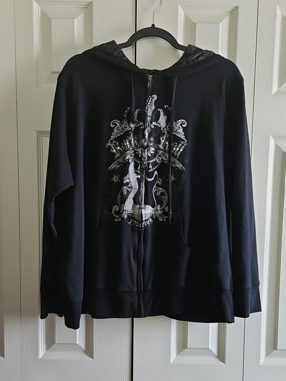 NWOT Self Esteem Black and Gray "Rock & Roll Forever" Zip-up Hoodie